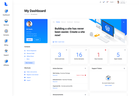 Lagom WHMCS Client Theme - Single Domain